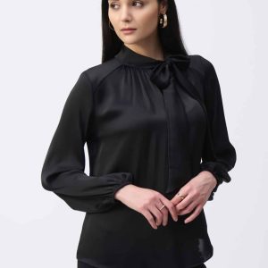 JOSEPH RIBKOFF Satin Top With Bow Neckline