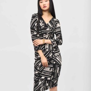 JOSEPH RIBKOFF Silky Knit Abstract Print Wrap Dress