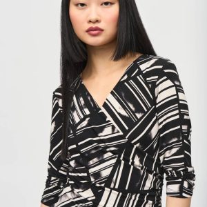 JOSEPH RIBKOFF Silky Knit Abstract Print Wrap Dress
