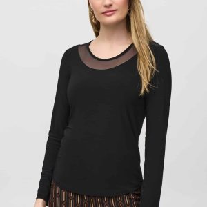 JOSEPH RIBKOFF Silky Knit and Mesh Fitted Top