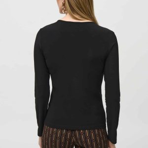 JOSEPH RIBKOFF Silky Knit and Mesh Fitted Top