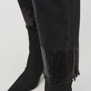 JOSEPH RIBKOFF Straight Crop Denim Pants with Sequin Trim