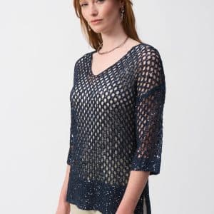 JOSEPH RIBKOFF Open Stitch Sweater with Sequins in Midnight Blue