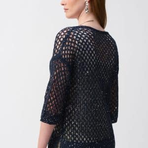 JOSEPH RIBKOFF Open Stitch Sweater with Sequins in Midnight Blue