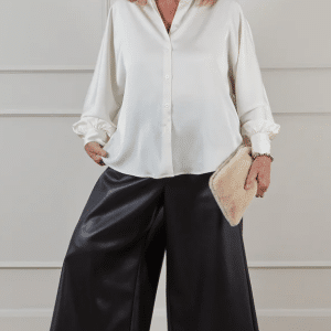 Chalk Darcy Faux Leather Trousers in Black