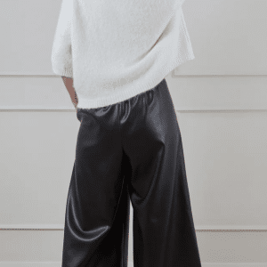 Chalk Darcy Faux Leather Trousers in Black