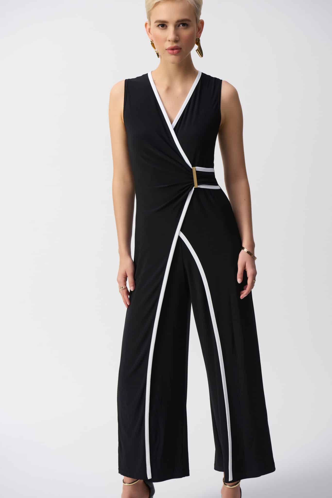 Joseph Ribkoff Silky Knit Culotte Jumpsuit in Black/Vanilla