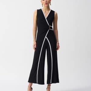Joseph Ribkoff Silky Knit Culotte Jumpsuit in Black/Vanilla