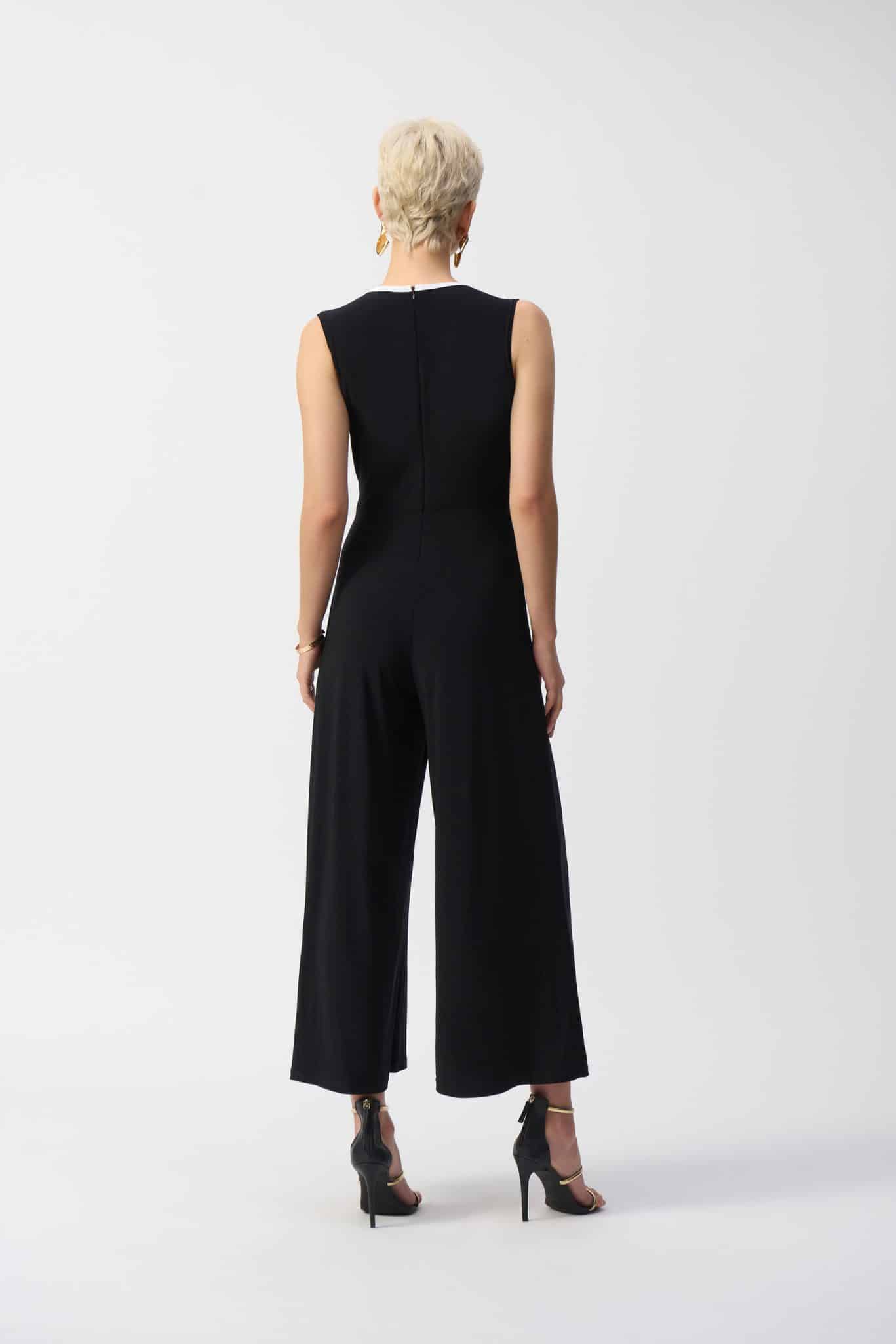 Joseph Ribkoff Silky Knit Culotte Jumpsuit in Black/Vanilla