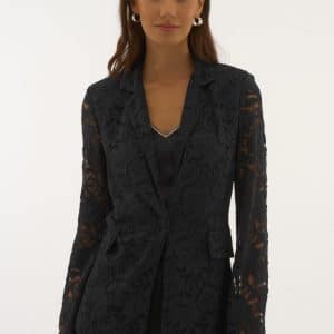 Joseph Ribkoff Signature | Stretch Lace Fitted Blazer Black