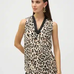 Joseph Ribkoff Animal Print Woven Sleeveless Top Beige/Black