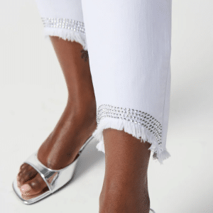 Joseph Ribkoff White Cropped Jeans with Frayed Hem
