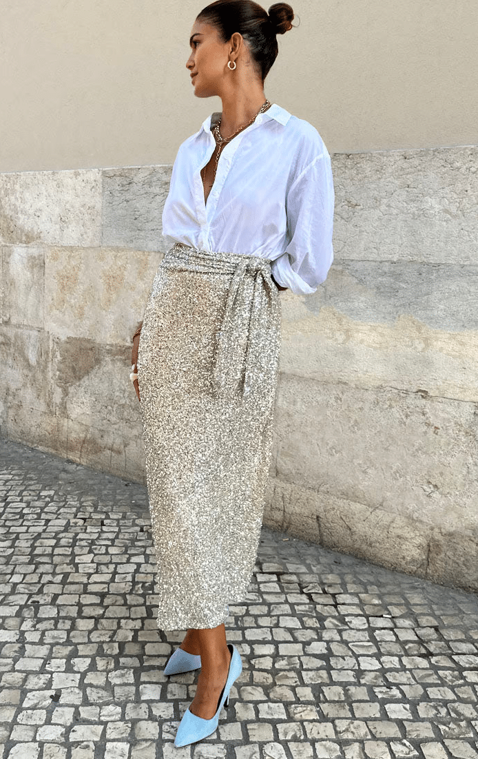 never fully dressed glitter skirt Never Fully Dressed Mini Jaspre Skirt in Silver main image 1