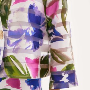 Joseph Ribkoff Signature | Shadow Stripe Floral Print Trapeze Jacket