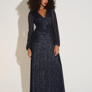 Joseph Ribkoff - Signature | Lurex Plissé Mesh Wrap-Front Gown