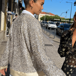 Never Fully Dressed Silver Sequin Bomber Jacket