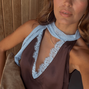 Never Fully Dressed Chocolate Blue Lace Top