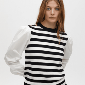 Lola Casademunt Striped sweater with contrast poplin sleeves