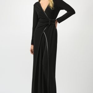 Joseph Ribkoff Silky Knit & Leatherette Wide-Leg Jumpsuit