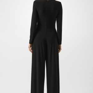 Joseph Ribkoff Silky Knit & Leatherette Wide-Leg Jumpsuit