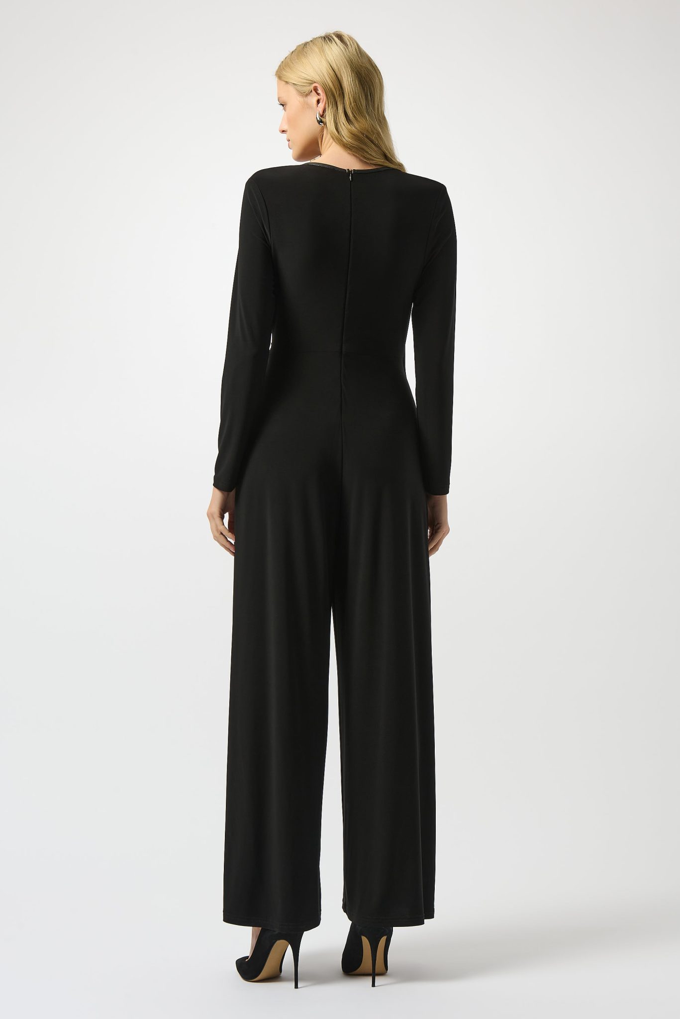Joseph Ribkoff Silky Knit & Leatherette Wide-Leg Jumpsuit