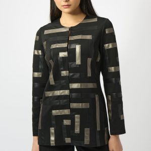 Joseph Ribkoff Scuba & Leatherette Collarless Jacket