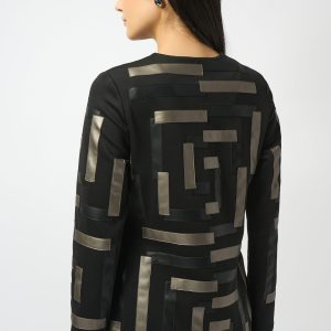 Joseph Ribkoff Scuba & Leatherette Collarless Jacket