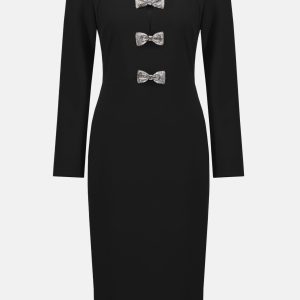 Joseph Ribkoff Scuba Crepe Sheath Dress With Rhinestone Bows