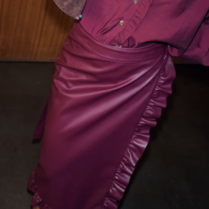 Never Fully Dressed Wine Vegan Leather Ruffle Jaspre Skirt