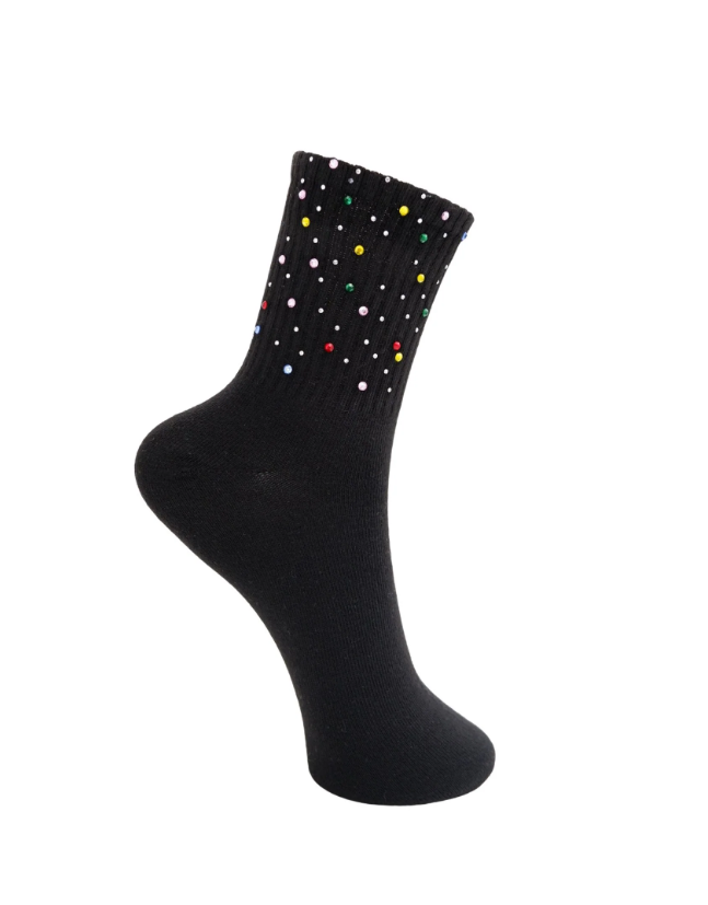 Black Colour LIVIA rhinestone sock - Black