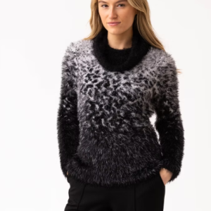 Marble Monochrome Fuzzy Roll Neck Jumper