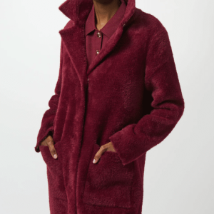 Joseph Ribkoff FEATHER YARN FAUX FUR COAT- MERLOT