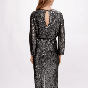 Joseph Ribkoff SEQUINED BODYCON MIDI DRESS IN GUN METAL