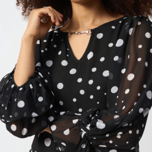 Joseph Ribkoff CHIFFON DOT PRINT BOXY TOP -BLACK & VANILLA