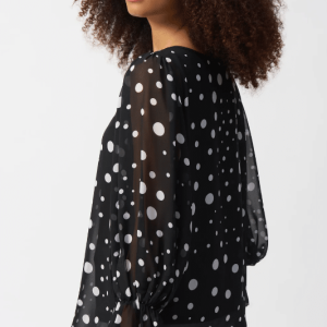Joseph Ribkoff CHIFFON DOT PRINT BOXY TOP -BLACK & VANILLA