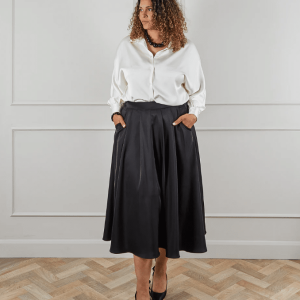 Chalk Audrey Skirt | Satin | Black