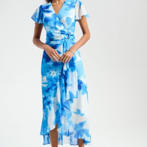 Joseph Ribkoff Signature Chiffon Print Wrap Dress