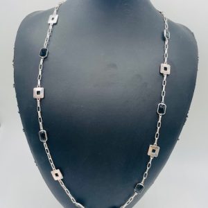 ENVY Long Square & Stone Necklace- Silver