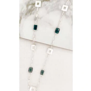 ENVY Long Square & Stone Necklace- Silver