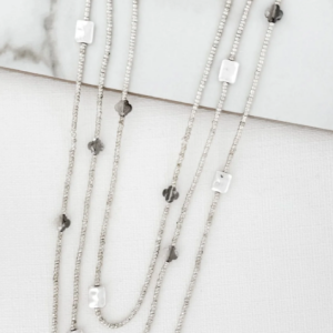 ENVY Long 3 Layer Seed Bead Necklace - Silver