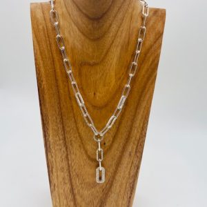 ENVY Diamante Drop Chain Short Necklace- Silver