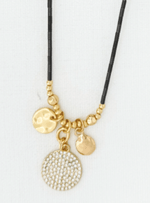 ENVY Long Black Necklace With Gold And Diamante Pendants