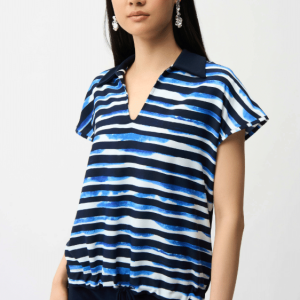 Joseph Ribkoff Recycled Woven Stripe Print Cocoon Top With Silky Knit Back