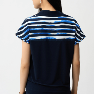 Joseph Ribkoff Recycled Woven Stripe Print Cocoon Top With Silky Knit Back