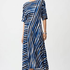 Joseph Ribkoff Silky Knit Stripe Print Fit and Flare Dress