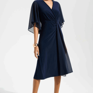 Signature | Silky Knit Fit and Flare Dress With Chiffon Draped Sash