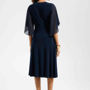 Signature | Silky Knit Fit and Flare Dress With Chiffon Draped Sash