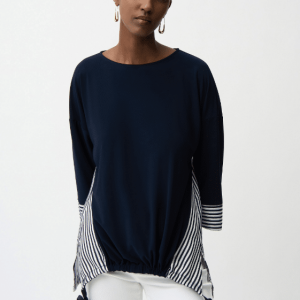 Joseph Ribkoff Silky Knit and Woven Stripe Top With High Low Hem