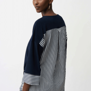 Joseph Ribkoff Silky Knit and Woven Stripe Top With High Low Hem
