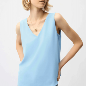 Joseph Ribkoff Woven Twill Sleeveless Straight Top With V-necklineline